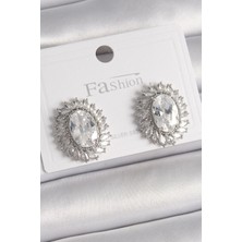 Uravas Store Pirinç Gümüş Renk Zirkon Taşlı Kadın Küpe