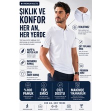Luxic Core Erkek Polo Yaka Beyaz Tişört Likralı Pike Kumaş Terletmez Rahat Günlük