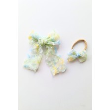 Liliza Accessories Anne Yenidoğan Bebek Seti - Renkli Tül Çiçekli Büyük Otomatik Fiyonk ve Bebek Bandı