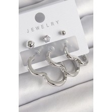 Uravas Store Pirinç Gümüş Renk Kalp Model Zirkon Taş Topçuk Detay Kadın Küpe Seti