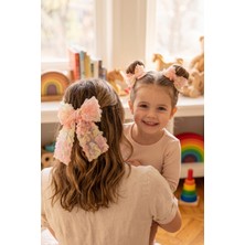 Liliza Accessories Anne Kız Renkli Çiçekli Tül Toka Seti - Büyük Otomatik Toka ve 2li Klips