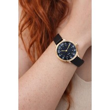 Sonsuzsaat Altın Renk Kasa Siyah Deri Kordon Siyah Kadran Kadın Quartz Klasik Modern Günlük Kol Saati