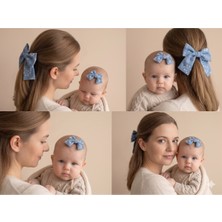Liliza Accessories Anne - Kız Seti Nakışlı Kot Fisto Büyük Otomatik Toka ve Az Saçlı Bebek Tokası