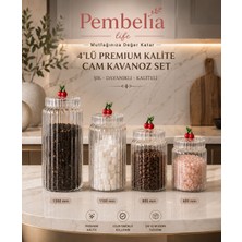 Kitchen Pembelia Pembelia 4’lü Kiraz Detaylı Lüks Cam Saklama Kavanoz Seti 1300 mm 1100 mm 800 mm 600 mm