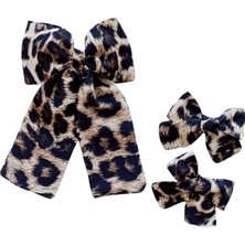 Liliza Accessories Anne Kız Seti Leopar Desenli Büyük Fiyonk ve 2li Çocuk Küçük Fiyonk Klips Toka