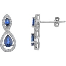 İryum 0.48 Karat Pırlantalı İkili Safir Küpe PE005-2