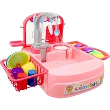 Bulaşık Yıkama Seti - Pilli Su Akıtan Modern Lavabo Pembe