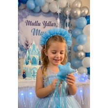 Liliza Accessories Frozen Elsa Konseptli Çocuk Doğum Günü Taç ve Asa Seti