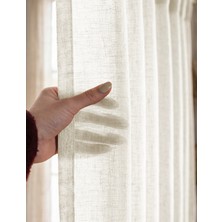 Favolli Ekru Renk Keten Dokulu Tül Perde - 1/3 Sık Pile - Pinterest Stilinde Dekorasyon
