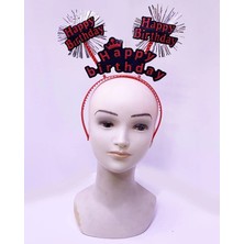 Happy Birthday Yazılı Püsküllü Neon Kırmızı Renk Doğum Günü Tacı 22X19 cm