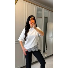 Oada Kısa Kollu Bısıklet Yakalı Dantel Detaylı Vıskon Ikı Iplık Bluz