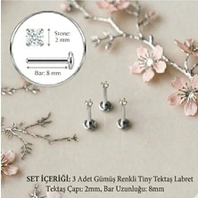 Heppii 3 Adet Mini Tektaş Cerrahi Çelik Piercing Tragus Helix Kıkırdak Conch Gold - Gümüş Renk 8 mm 2mm Taş