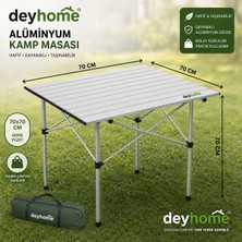 Deyhome Alüminyum Katlanabilir Kamp Masası Hafif Taşınabilir 70X70 cm Gri Renkli Dayanıklı Tasarım