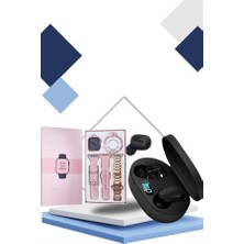 Nabız Ölçer Hediye Bileklikli Akıllı Saat ve Dijital Göstergeli Bluetooth Kulaklık Çoklu Şarj Girişi