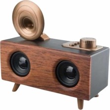 Bluetooth Nostalji Speaker Radyo Gramofon Ahşap Renk Vintage