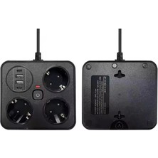 Akım Korumalı Anahtarlı Priz - 3x Priz - 2x USB - 2x Type-C - 2 mt Kablo Hızlı Şarj Özellikli Siyah