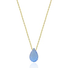 İryum Doğal Blue Topaz Damla Kolye
