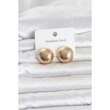Uravas Store 316L Çelik Gold Renk Top Model Kadın Küpe