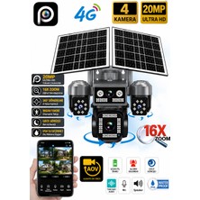 4 Kameralı 8mp 16X Zoom Aov 4g Çift Güneş Solar Panel (Sürekli Kayıt) Gece Görüş Sesli Hieasy