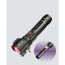 Çekiçli Pusulalı Acil Durum Feneri USB Şarjlı Çok Fonksiyonlu