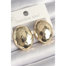 Uravas Store Pirinç Gold Renk Işlemeli Bombe Oval Model Kadın Küpe