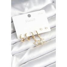 Uravas Store Pirinç Gold Renk Yıldız Model 925 Gümüş Çivili Kadın Küpe Seti