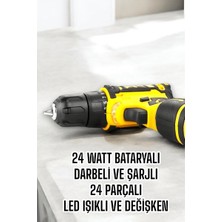 Çift Bataryalı Metal Dişli Darbeli Şarjlı Matkap Seti 24W Güç ve 24 Parça Aksesuar