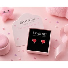 Up Atelier 925 Ayar Gümüş Çocuk Küpesi Kırmızı Kalp