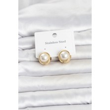 Uravas Store 316L Çelik Gold Renk Incili Model Kadın Küpe