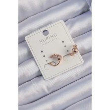 Uravas Store Xuping Rose Renk Zirkon Taşlı Bombeli Topçuk Earcuff Küpe