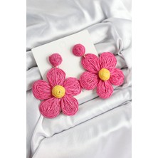 Uravas Store Pirinç Pembe Papatya Model Gold Renk Kadın Hasır Küpe