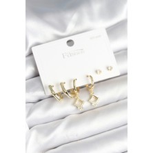 Uravas Store Pirinç Gold Renk 925 Ayar Gümüş Çivili Kadın Küpe Seti
