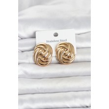 Uravas Store 316L Çelik Gold Renk Motif Desen Model Kadın Küpe