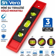 5N Vera Güçlü Mıknatıslı Mini Su Terazisi | Raf, Tablo ve Tv Ünitesi Montajı Için 3 Gözlü Hassas Terazi