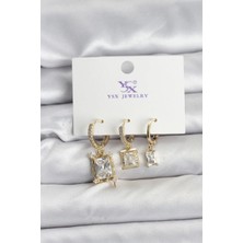 Uravas Store Gold Renk Zirkon Taşlı Kadın Küpe