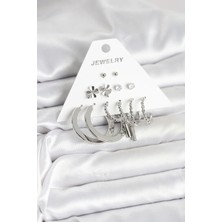 Uravas Store Pirinç Gümüş Renk 6 Çift Kadın Küpe Seti