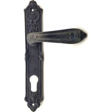 Antika Tarz Dekoratif Pirinç Çiçekli Oda Kapı Kolu - 240X40 Mm, Oksit