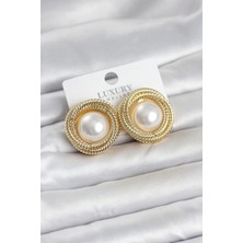 Uravas Store Pirinç Gold Renk Sarmal Model Incili Kadın Küpe