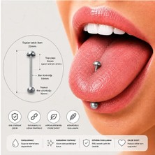 Heppii 316L Cerrahi Çelik 2 Ucu Toplu Dil Piercing Tongue Piercing Gümüş Gold Siyah Bar Boyu Standart 16MM