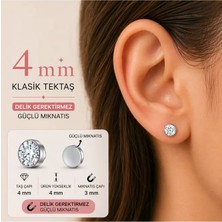Heppii Klasik Tektaş Mıknatıslı 316L Çelik 4mm Tektaş Küpe Delik Gerektirmez 1 Çift Küpe Güçlü Mıknatıs Unisex Tektaş Küpe