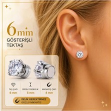 Heppii Gösterişli Tektaş Mıknatıslı 316L Çelik 6mm Tektaş Küpe Delik Gerektirmez 1 Çift Küpe Güçlü Mıknatıs Unisex Tektaş Küpe