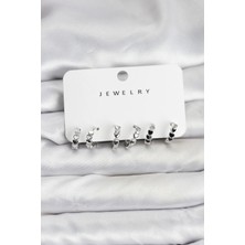 Uravas Store Gümüş Renk Pirinç Minimal Kalp Detaylı Kadın Küpe Seti