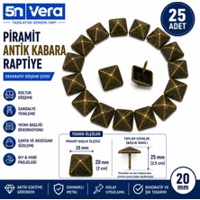 5n Vera 25 Adet 20 mm Piramit Antik Kabara Raptiye | Dekoratif Döşeme Çivisi | Koltuk, Sandalye, Yatak Başlığı, Çanta ve Mobilya Süsleme Aksesuarı