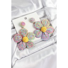 Uravas Store Pirinç Rainbow Papatya Model Gold Renk Kadın Hasır Küpe