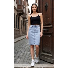 Layal My Beauty Kadın Jeans Arka Yırtmaçlı Cepli Günlük Denim Kot Etek Yeni Sezon