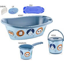 Sevimli Figürler 7 Parça Bebek Yıkama Banyo Küvet Seti Kova Maşrapa Küvet Filesi Sünger Sabun(Pembe)