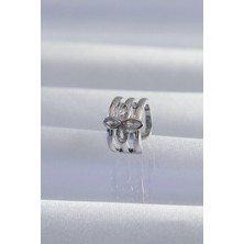Uravas Store Pirinç Gümüş Renk Yonca Earcuff Küpe