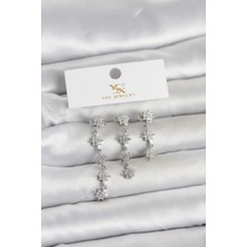 Uravas Store Pirinç Gümüş Renk Sıralı Kutup Yıldızı Model 3'lü Kadın Küpe