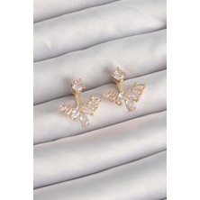 Uravas Store Pirinç Gold Renk Zirkon Taşlı V Model Küpe