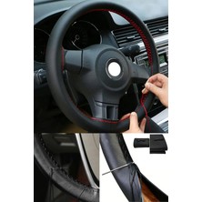 bebekokusu Skoda Octavia 1996-2004 Uyumlu Direksiyon Kılıfı Dikmeli Siyah Deri Kırmızı Dikişli